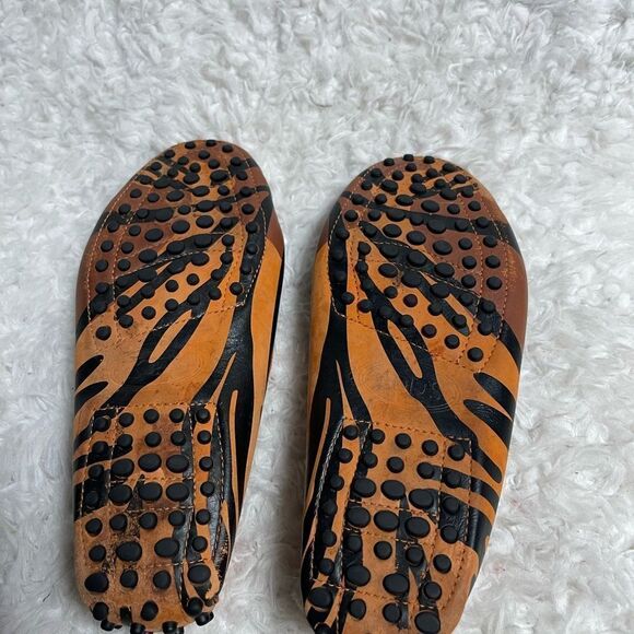 Tod’s Military print leather loafers Brown,black & orange  metal Double T SZ4.5 - Picture 6 of 9